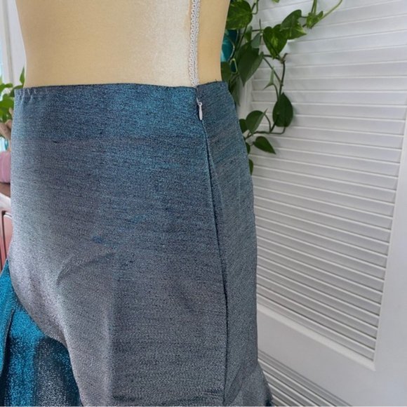 Umgee All That Sparkles High Waist Metallic Lurex Ruffled Skirt Blue Silver New - Picture 10 of 13
